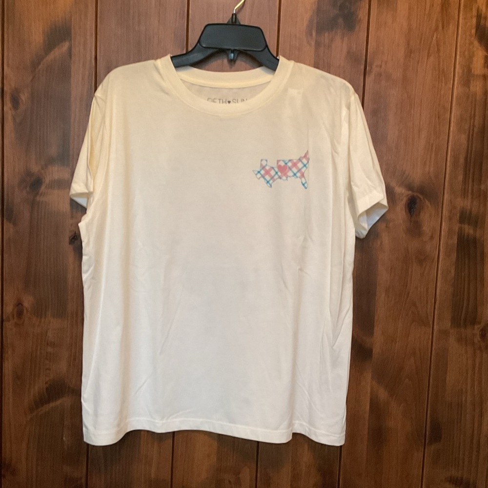 Fifth Sun White Tee with Pastel Plaid Accent
